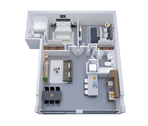 Floor plan for 2 beds, 2 baths, 896 sqft